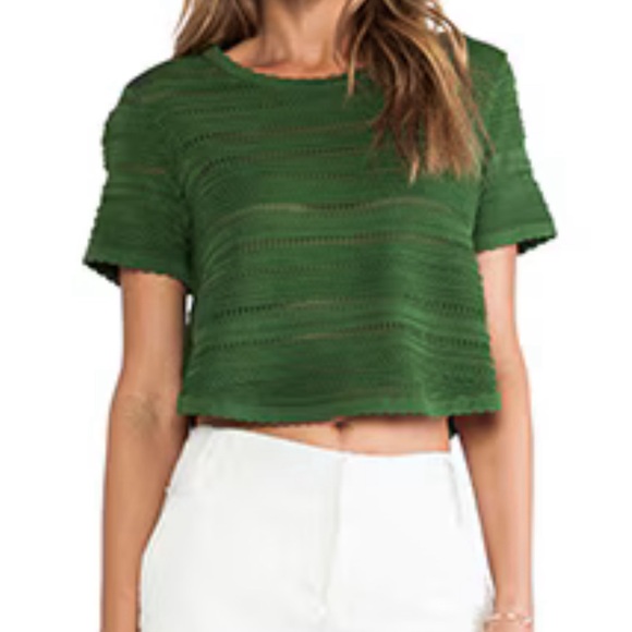 TORN BY RONNY KOBO // lena green textured short sleeved crop top - Picture 1 of 7